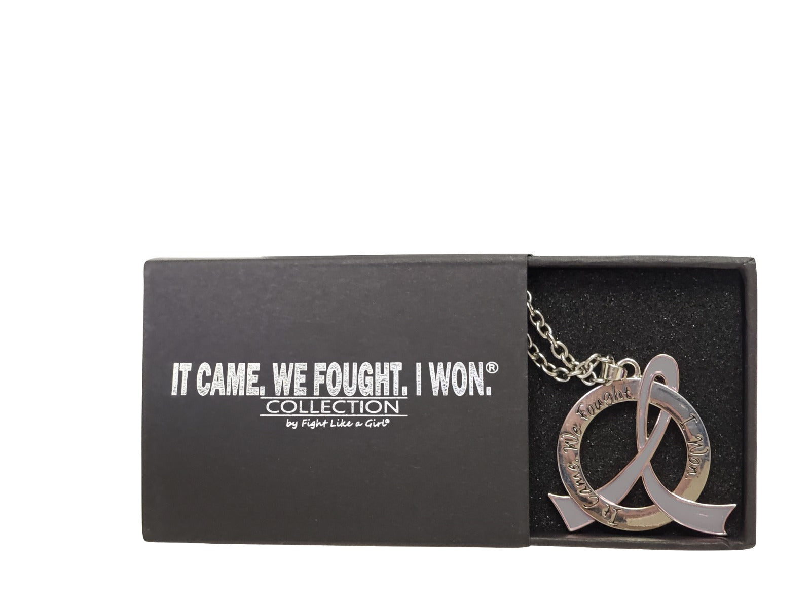 It Came We Fought I Won Awareness Ribbon Necklace - Grey