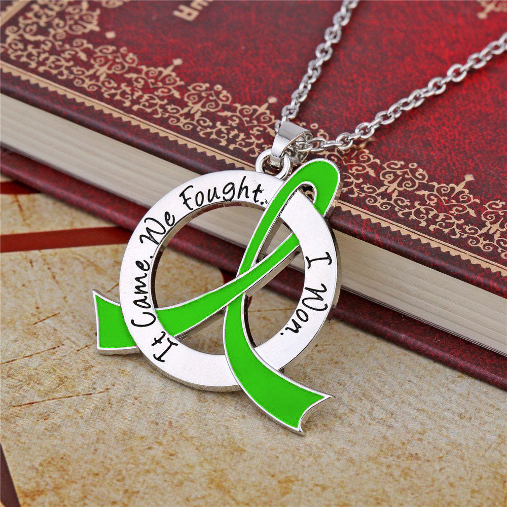It Came We Fought I Won Awareness Ribbon Necklace - Lime Green
