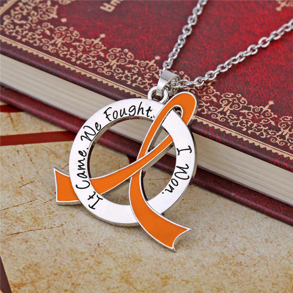It Came We Fought I Won Awareness Ribbon Necklace - Orange