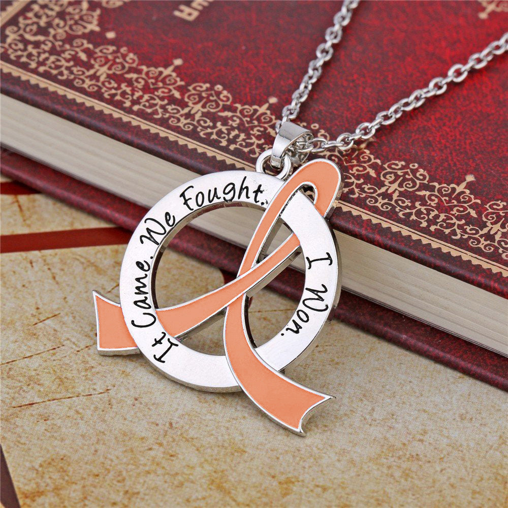 It Came We Fought I Won Awareness Ribbon Necklace - Peach