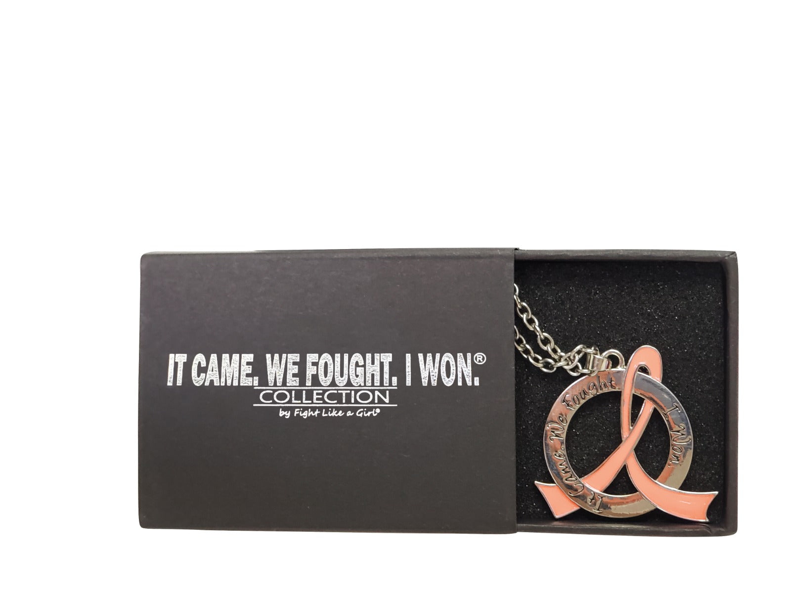 It Came We Fought I Won Awareness Ribbon Necklace - Peach