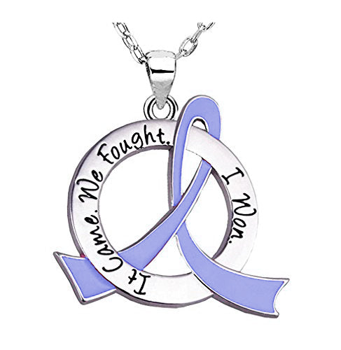 "It Came. We Fought. I Won." Survivor Necklace w/ Periwinkle Ribbon For Esophageal Cancer