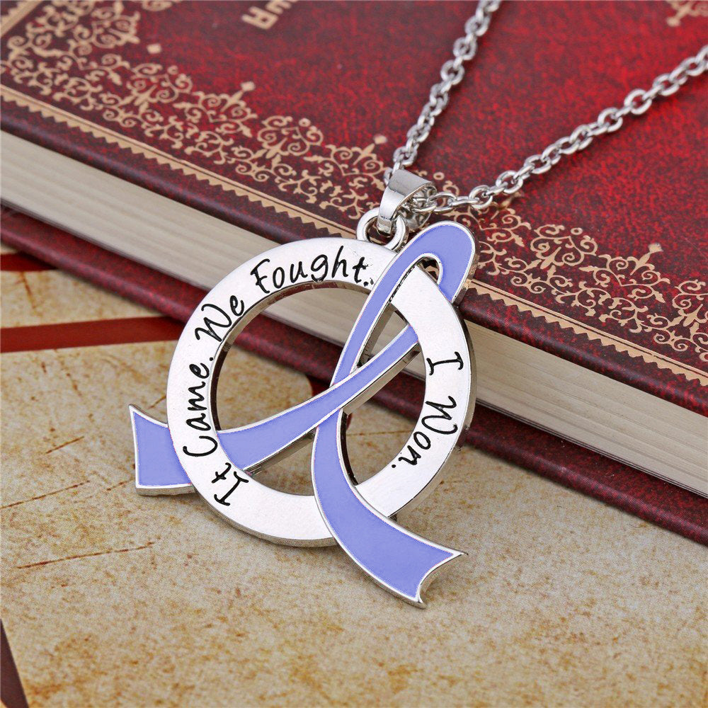 It Came We Fought I Won Awareness Ribbon Necklace - Periwinkle