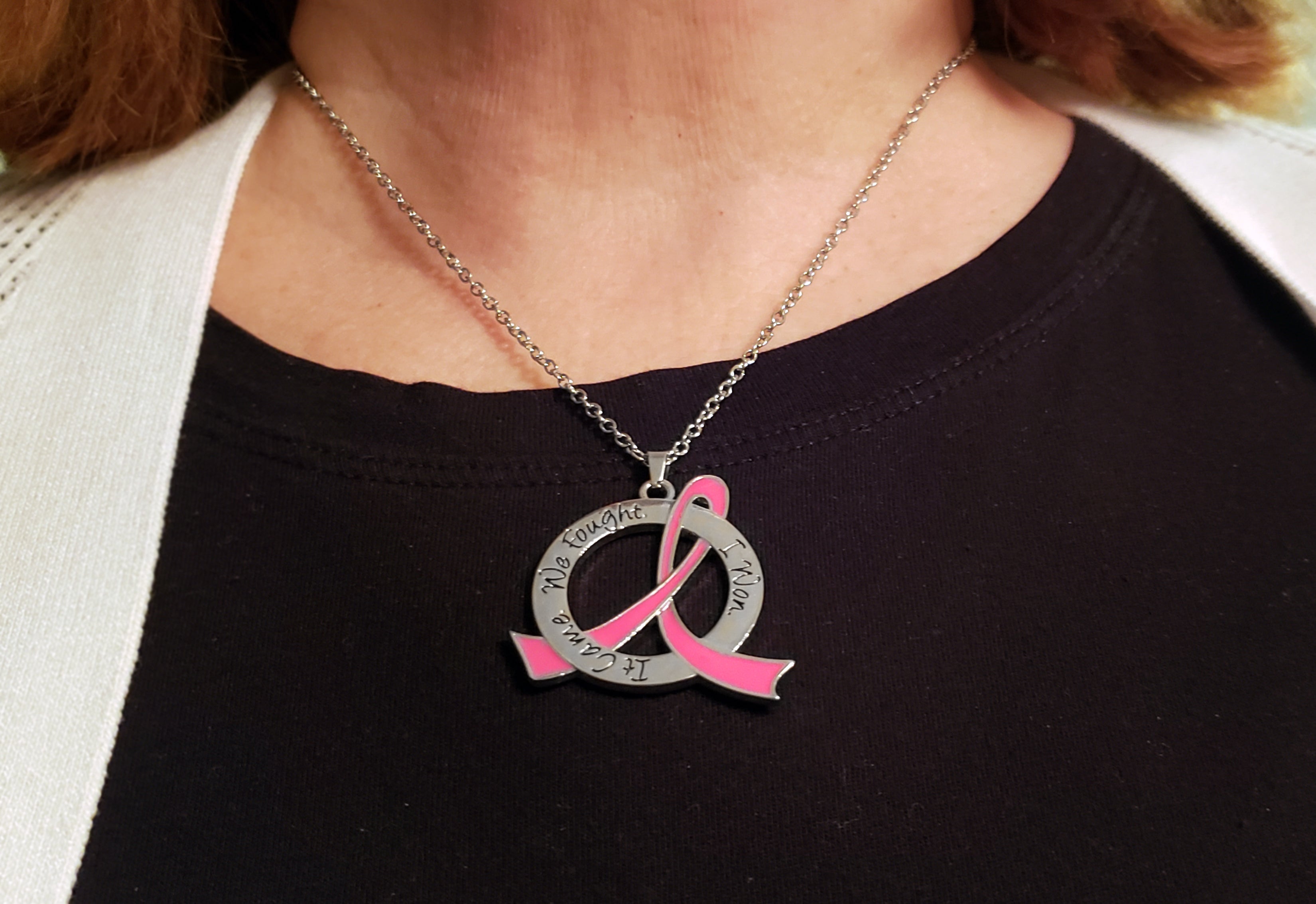 Breast Cancer Survivor Necklace It Came We Fought I Won - Pink
