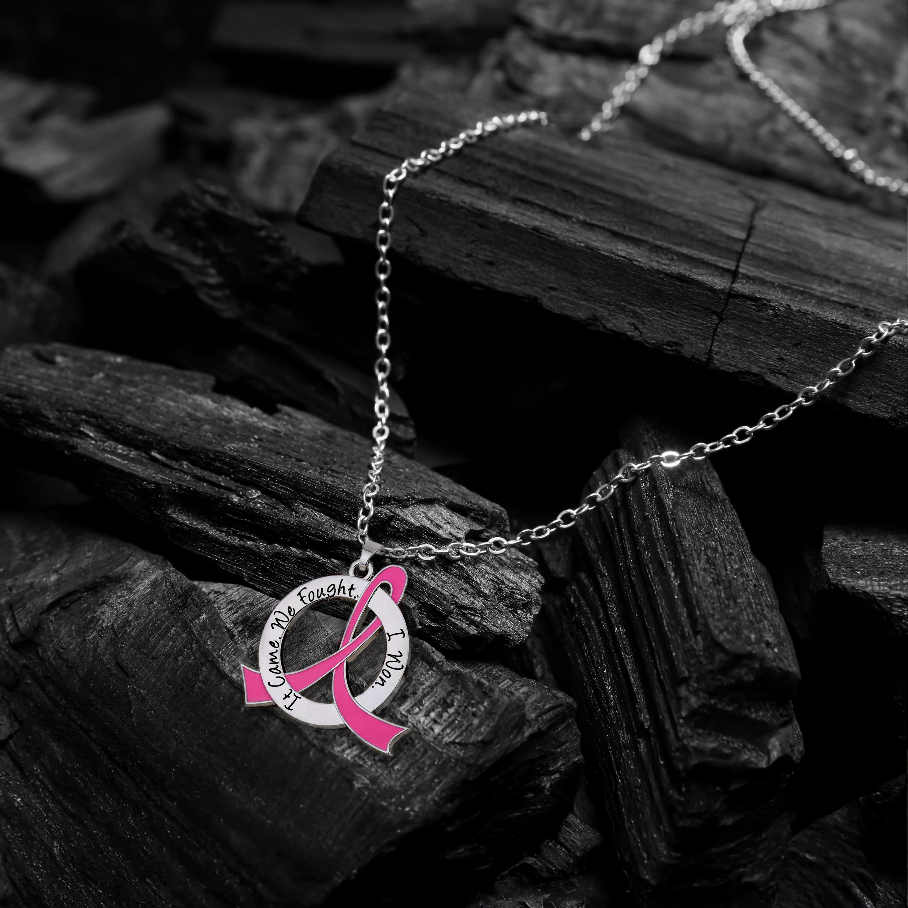 Breast Cancer Survivor Necklace It Came We Fought I Won - Pink