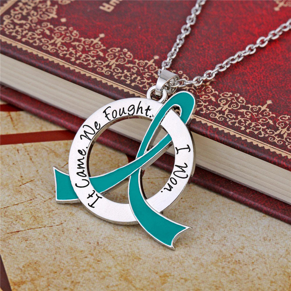 It Came We Fought I Won Awareness Ribbon Necklace - Teal