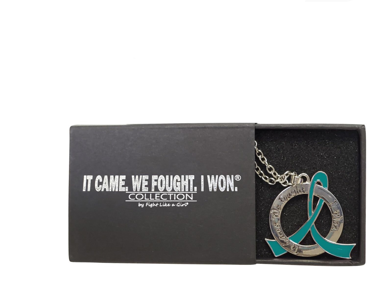 It Came We Fought I Won Awareness Ribbon Necklace - Teal