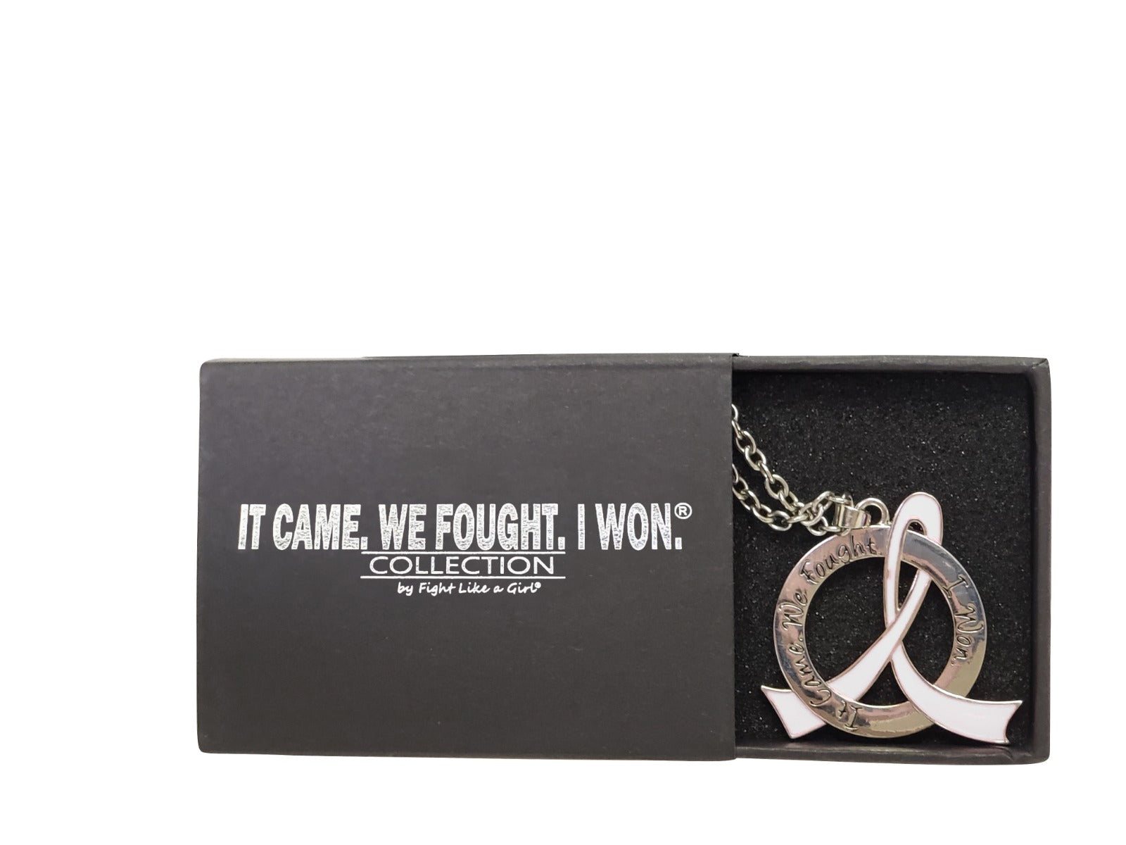 It Came We Fought I Won Awareness Ribbon Necklace - White