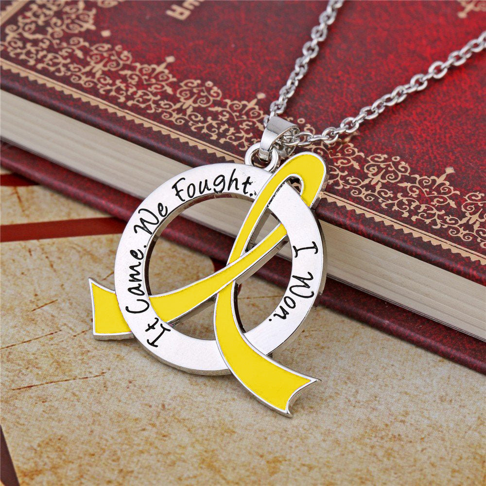 It Came We Fought I Won Awareness Ribbon Necklace - Yellow