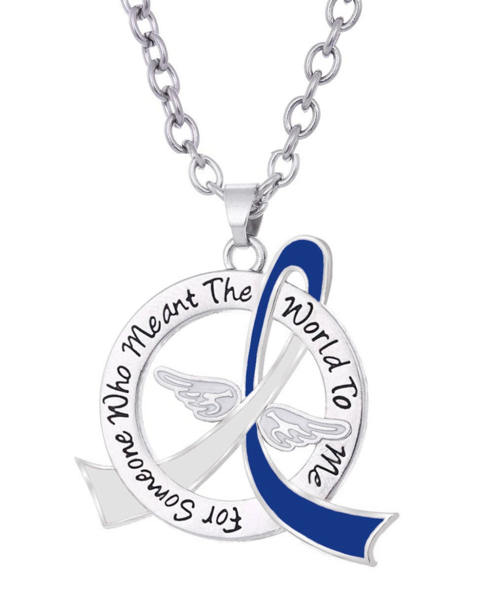 "Meant The World To Me" Tribute Necklace - Blue & White Ribbon