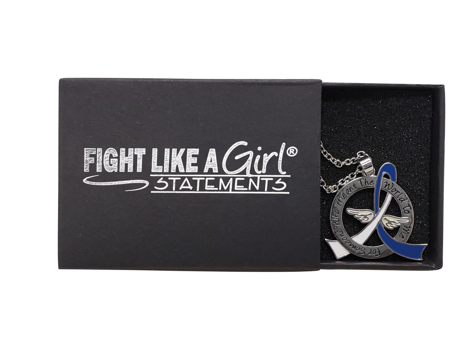 Meant the World to Me Awareness Ribbon Necklace - Blue/White