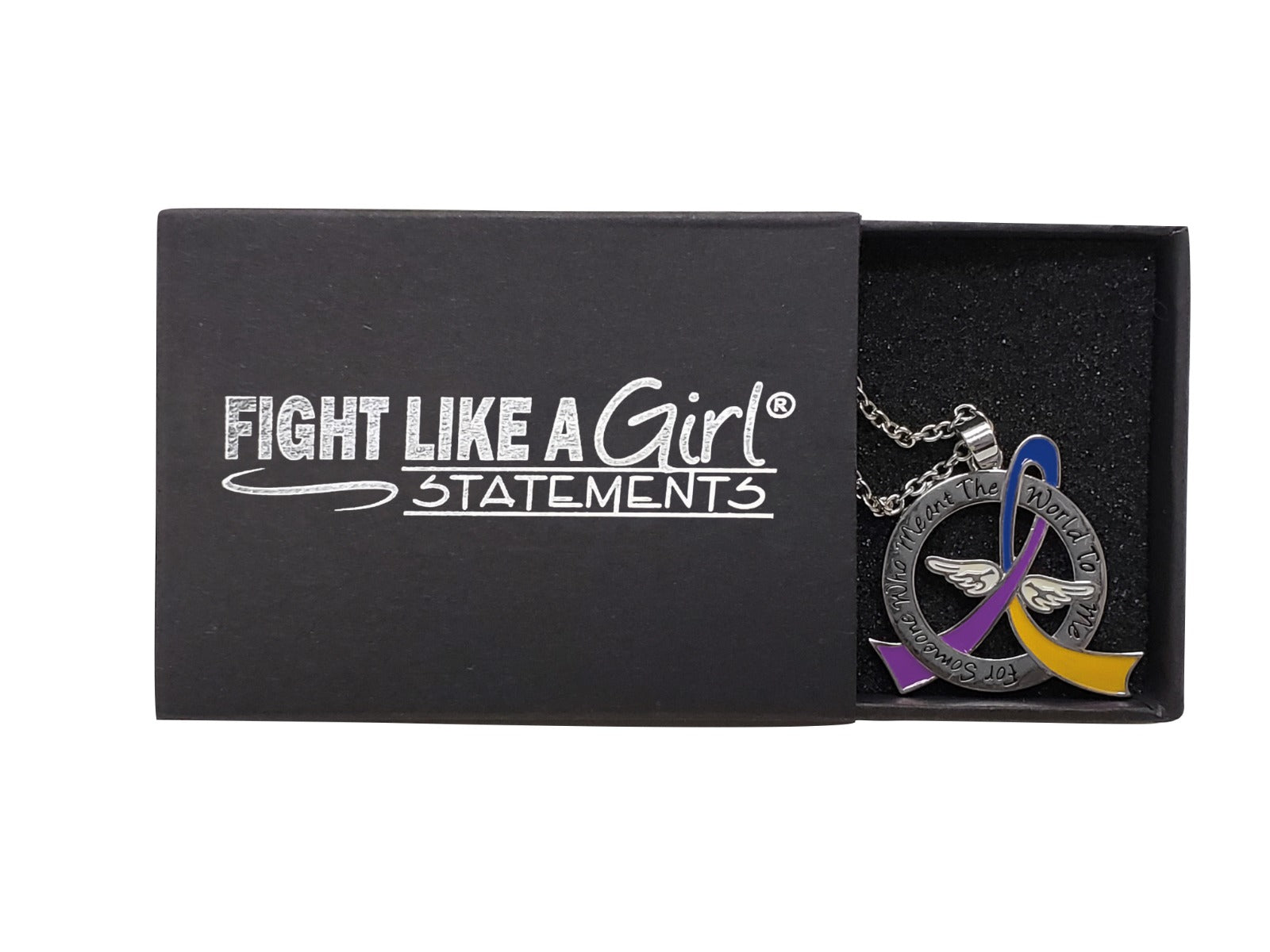 Meant the World to Me Awareness Ribbon Necklace - Blue/Purple/Marigold