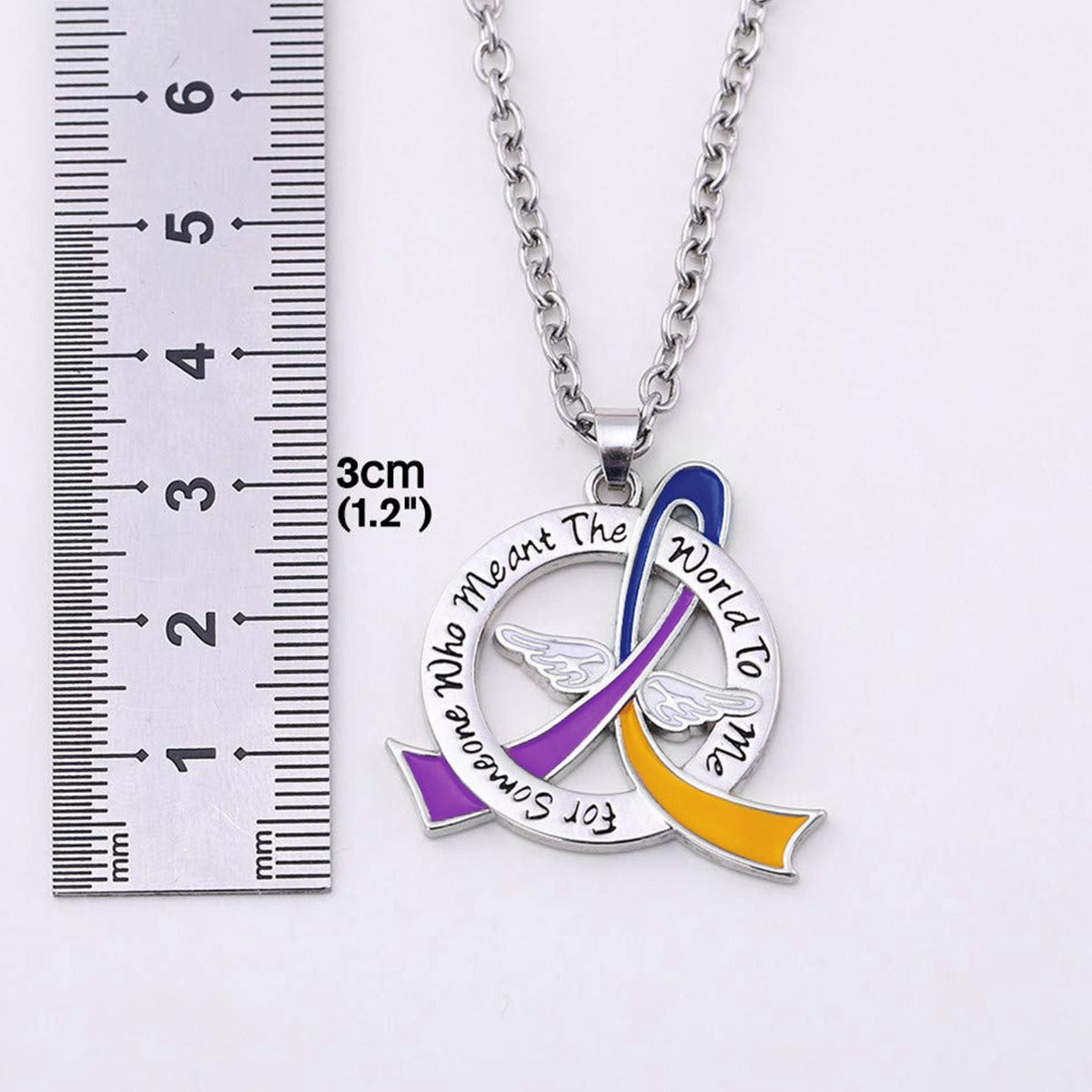 Meant the World to Me Awareness Ribbon Necklace - Blue/Purple/Marigold