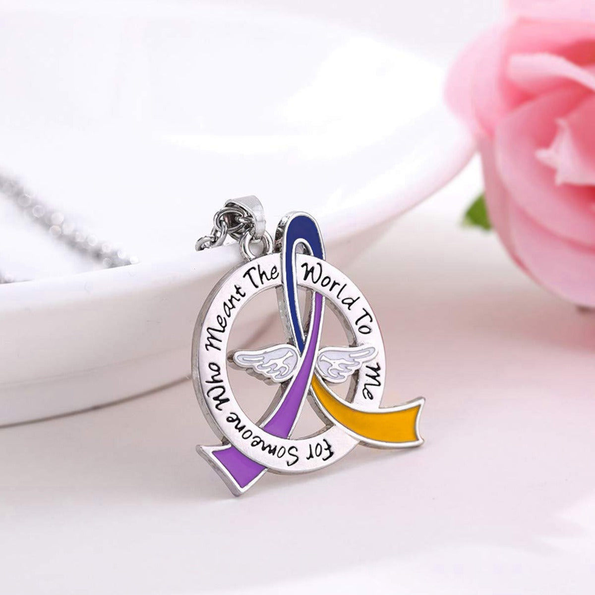 Meant the World to Me Awareness Ribbon Necklace - Blue/Purple/Marigold