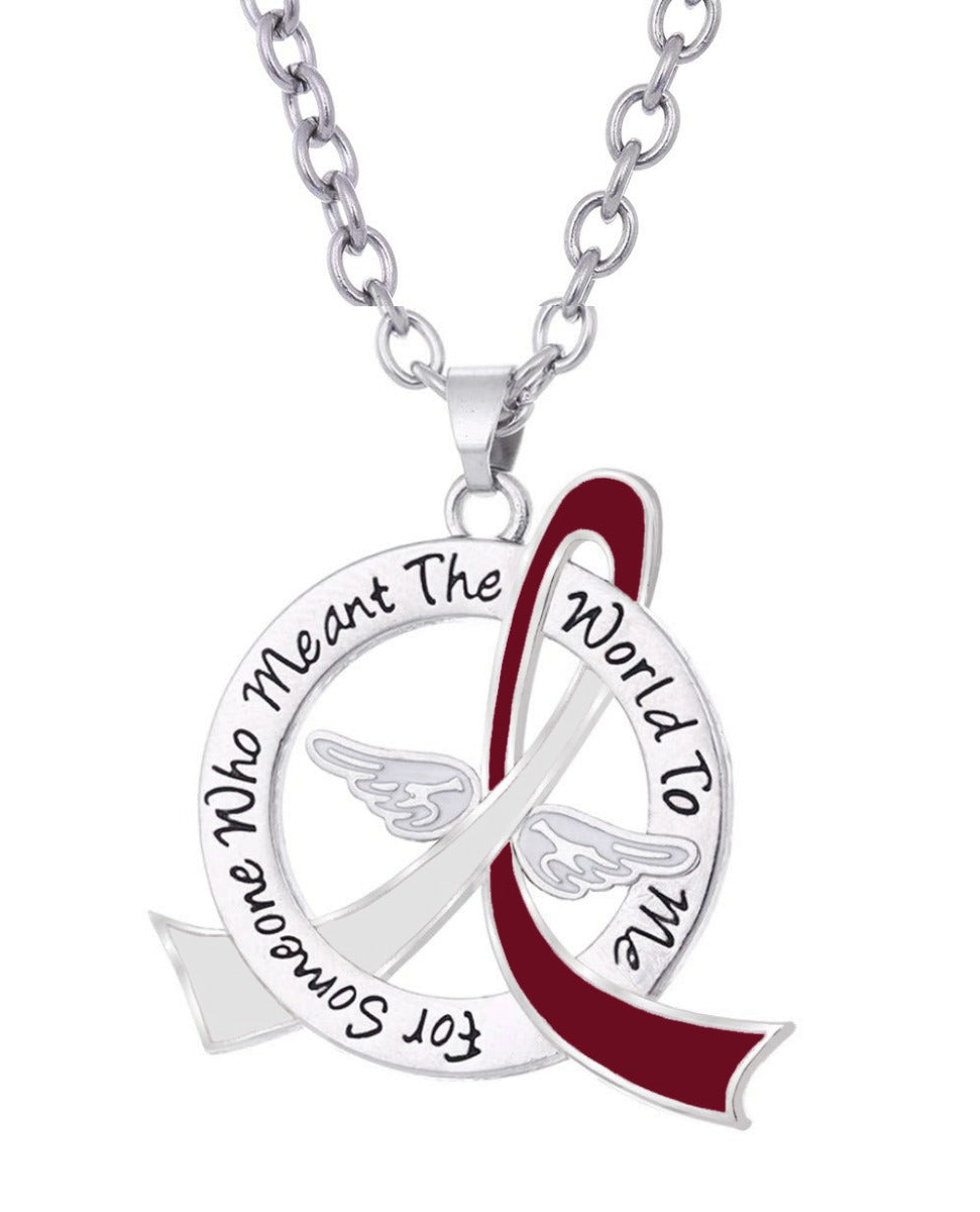 "Meant The World To Me" Tribute Necklace - Burgundy & White Ribbon