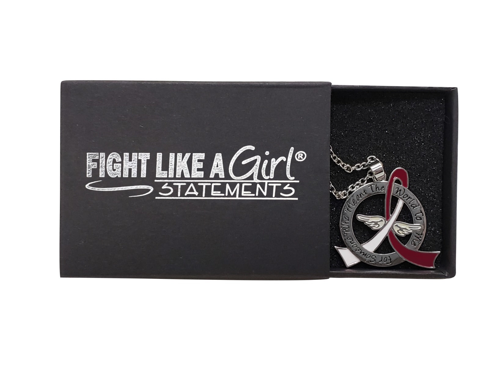 Meant the World to Me Awareness Ribbon Necklace - Burgundy/White