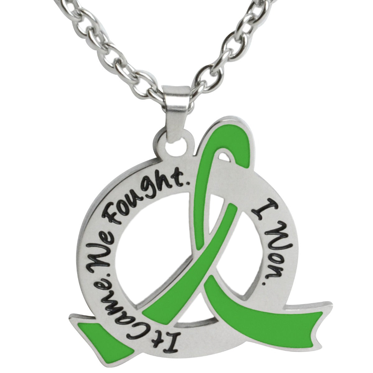 It Came We Fought I Won Awareness Ribbon Necklace (Stainless Steel) - Green