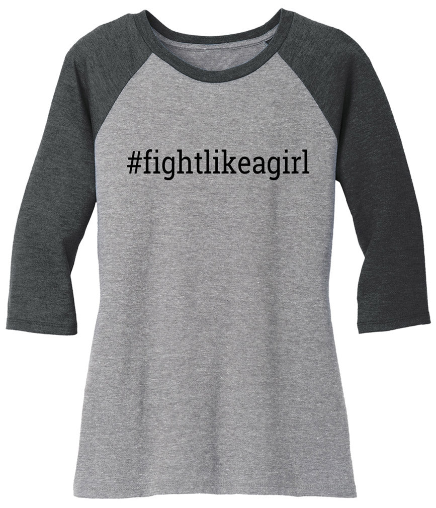 Fight Like a Girl Hashtag Women's Raglan 3/4 Sleeve T-Shirt - Grey Frost w/ Black Frost