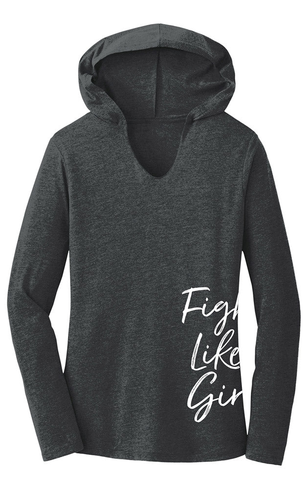 Fight Like a Girl Side Script Women's Hooded Long Sleeve T-Shirt - Black Frost