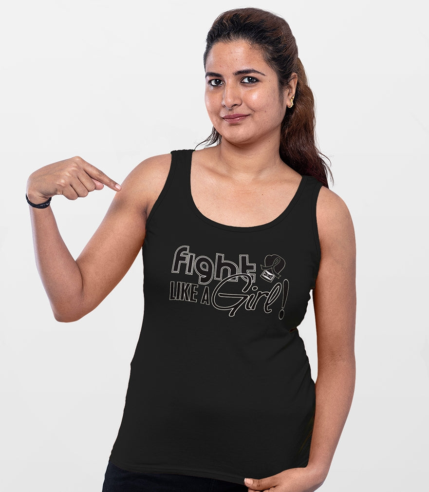 "Fight Like a Girl Signature" Stretch Tank Top - Black w/ White