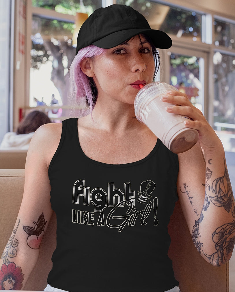 "Fight Like a Girl Signature" Stretch Tank Top - Black w/ White