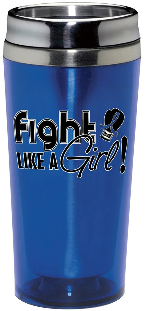 "Fight Like a Girl Signature" Stainless Steel Acrylic Travel Tumbler - Blue