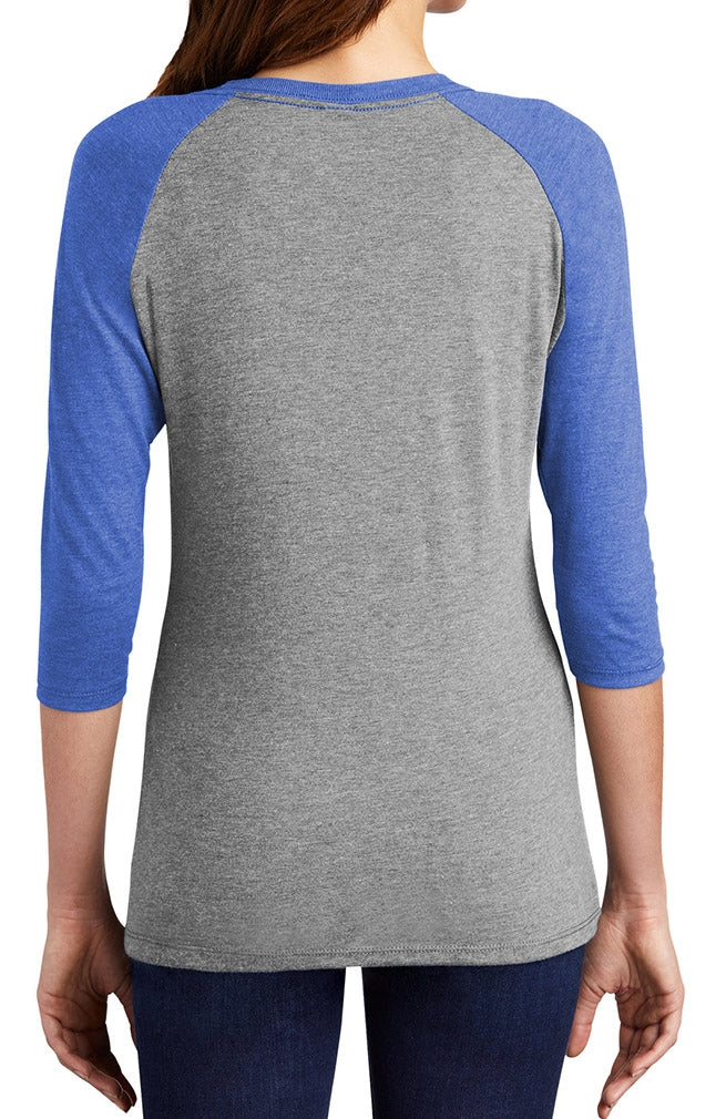 "Fight Like a Girl Hashtag" Ladies' Raglan T-Shirt - Grey w/ Blue