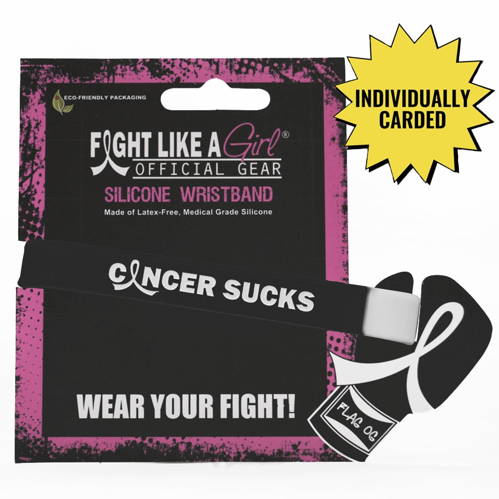 "Cancer Sucks" Ink-Filled Silicone Wristband - Black and White