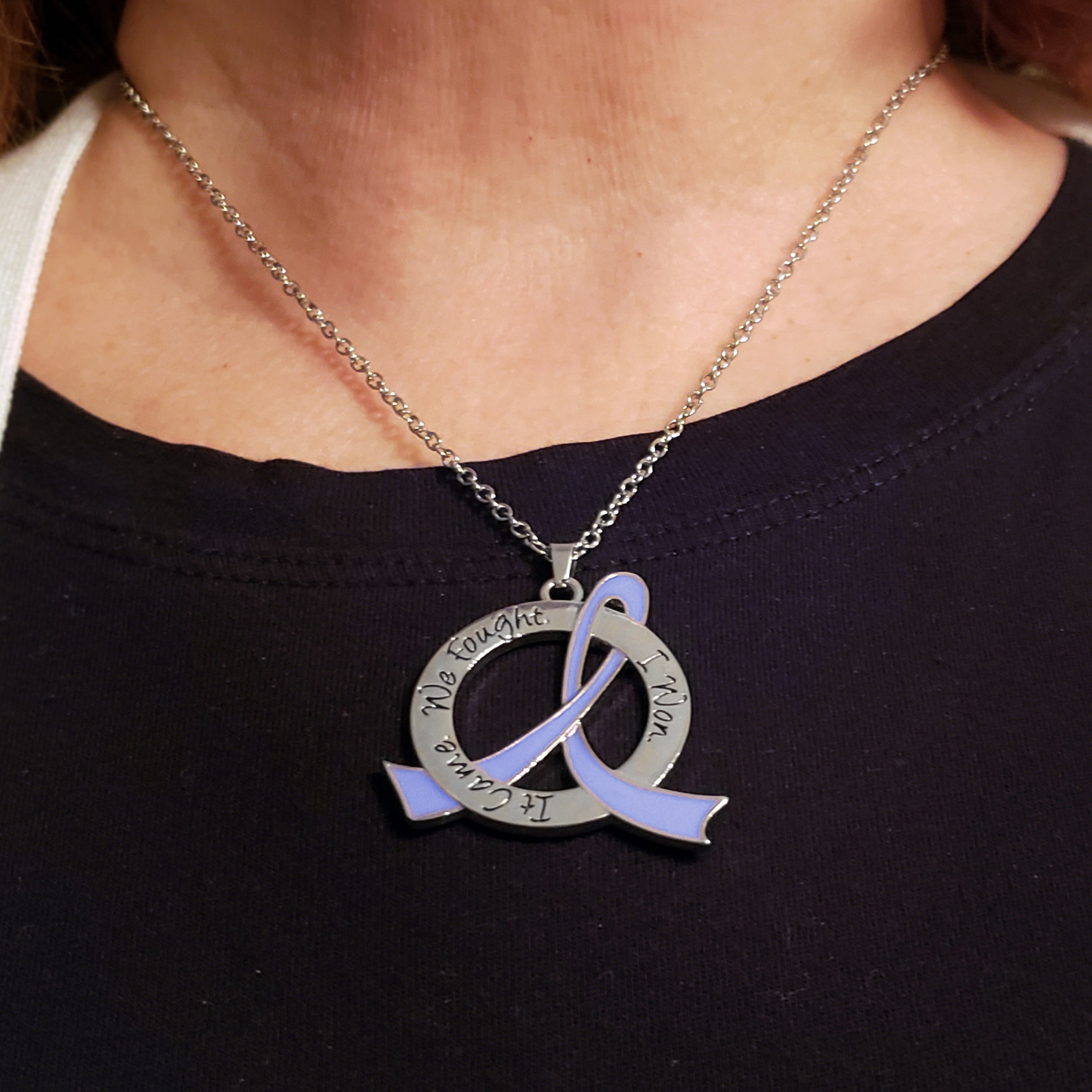 It Came We Fought I Won Awareness Ribbon Necklace - Periwinkle