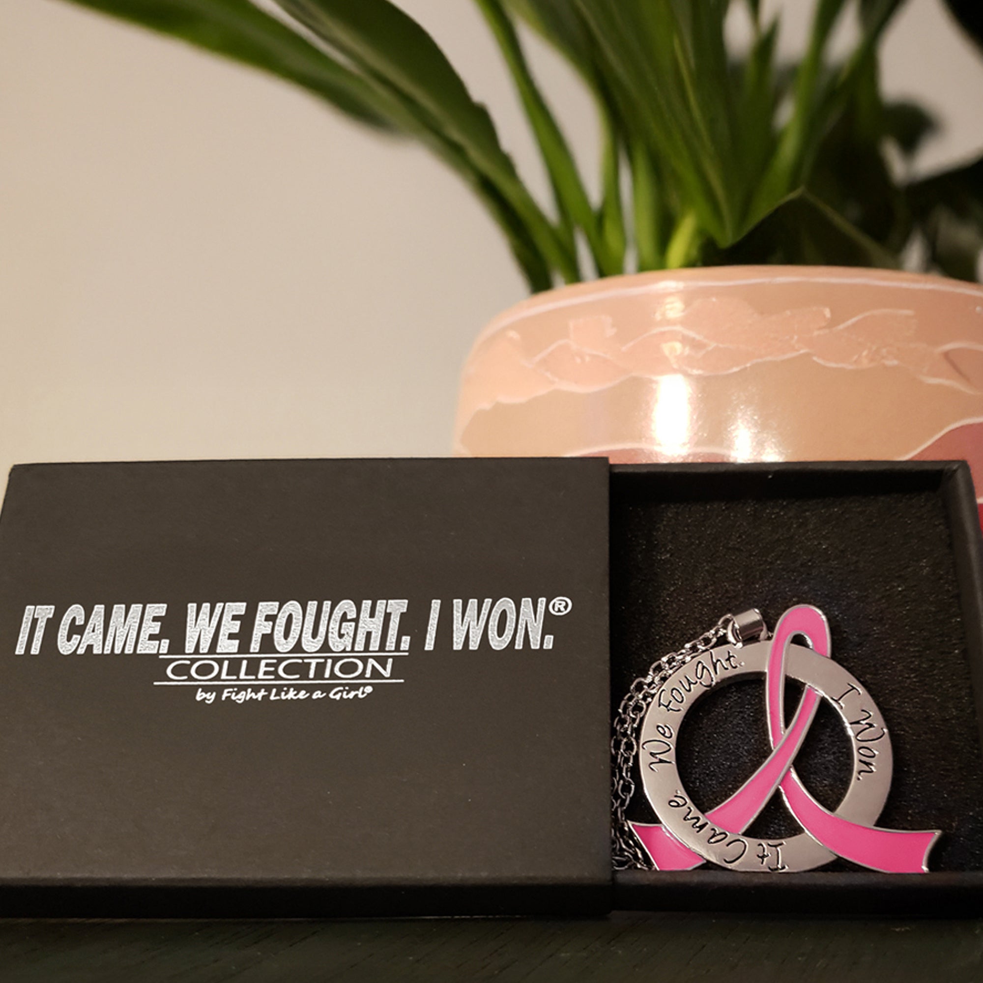 Breast Cancer Survivor Necklace It Came We Fought I Won - Pink