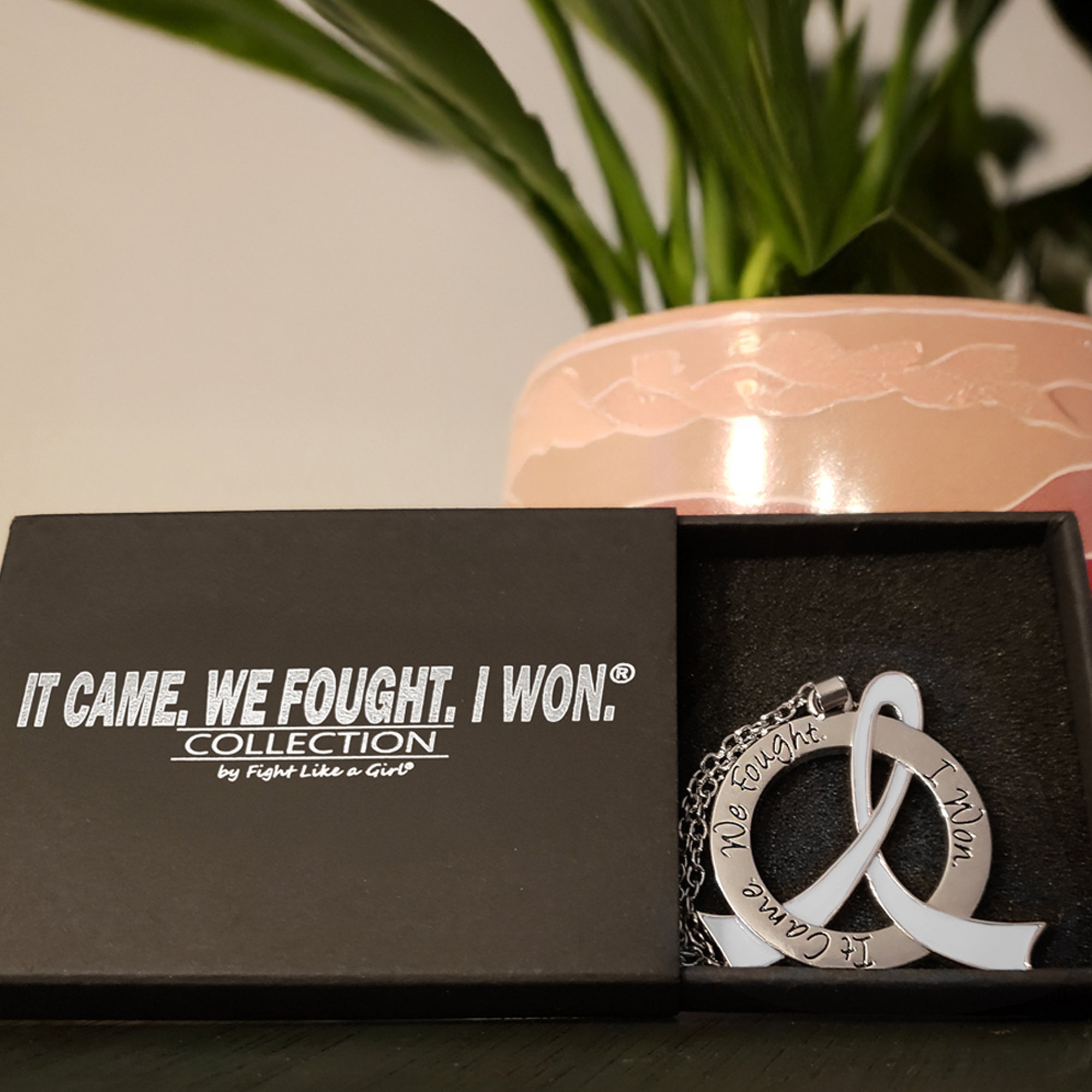 It Came We Fought I Won Awareness Ribbon Necklace - White