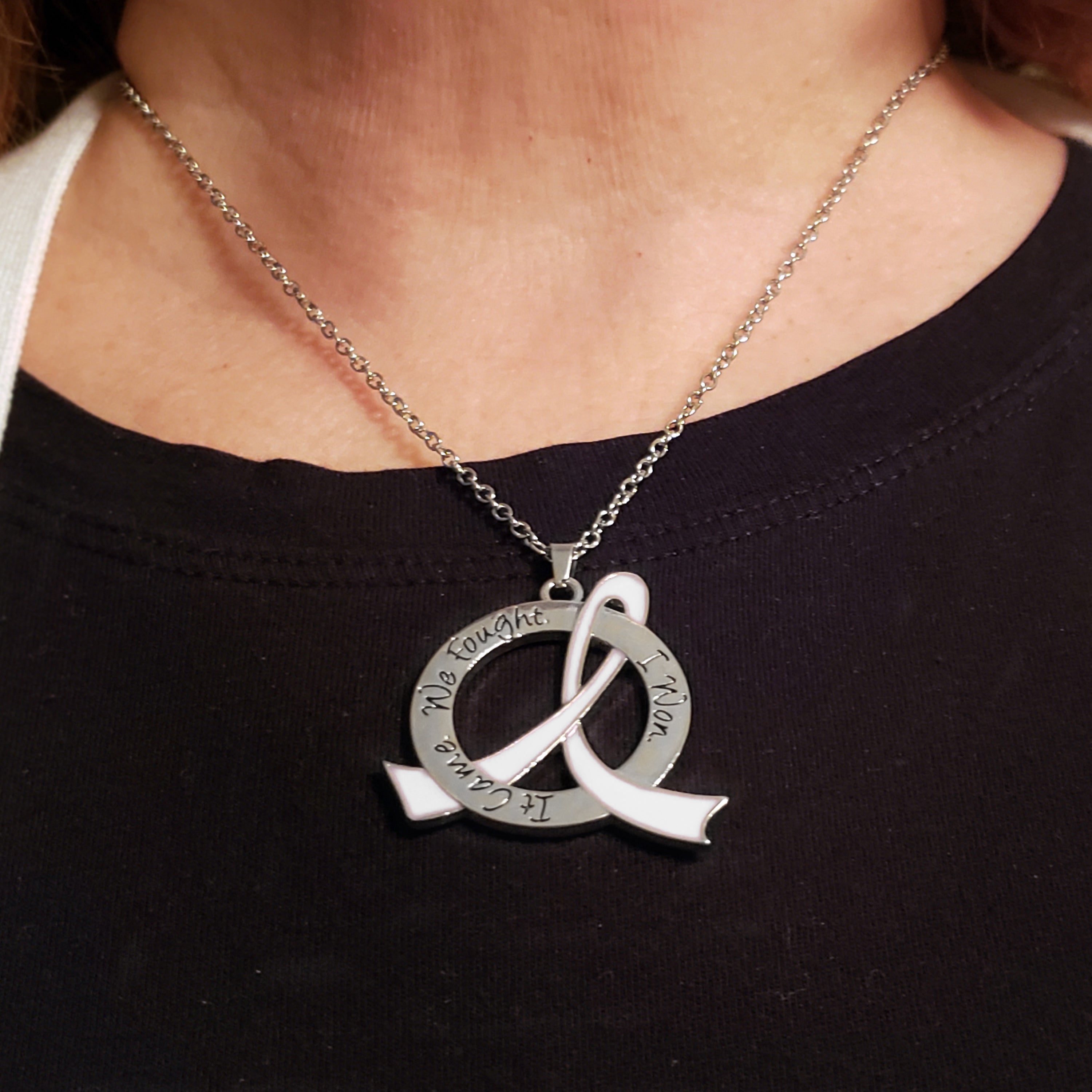 It Came We Fought I Won Awareness Ribbon Necklace - White