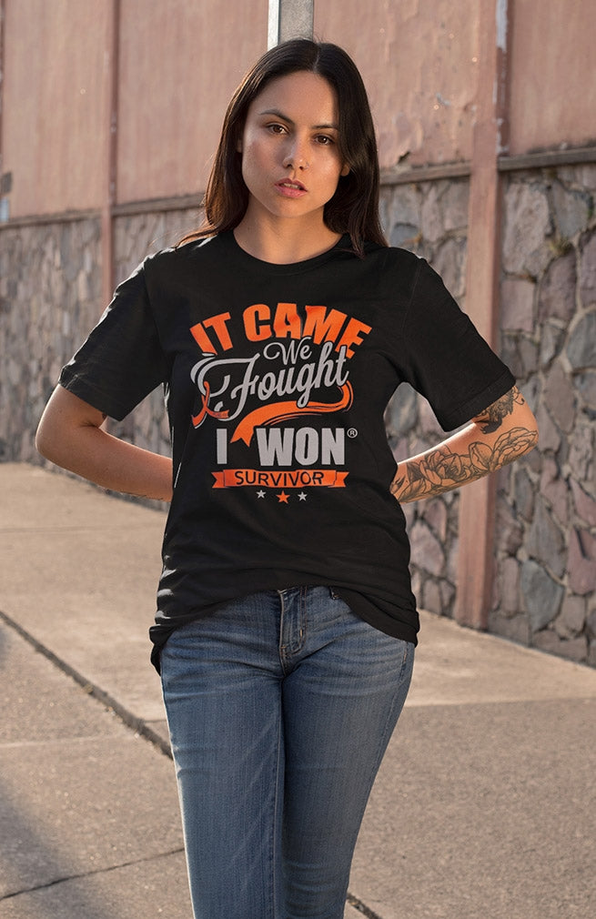 "It Came. We Fought. I Won." Unisex T-Shirt - Black w/ Orange
