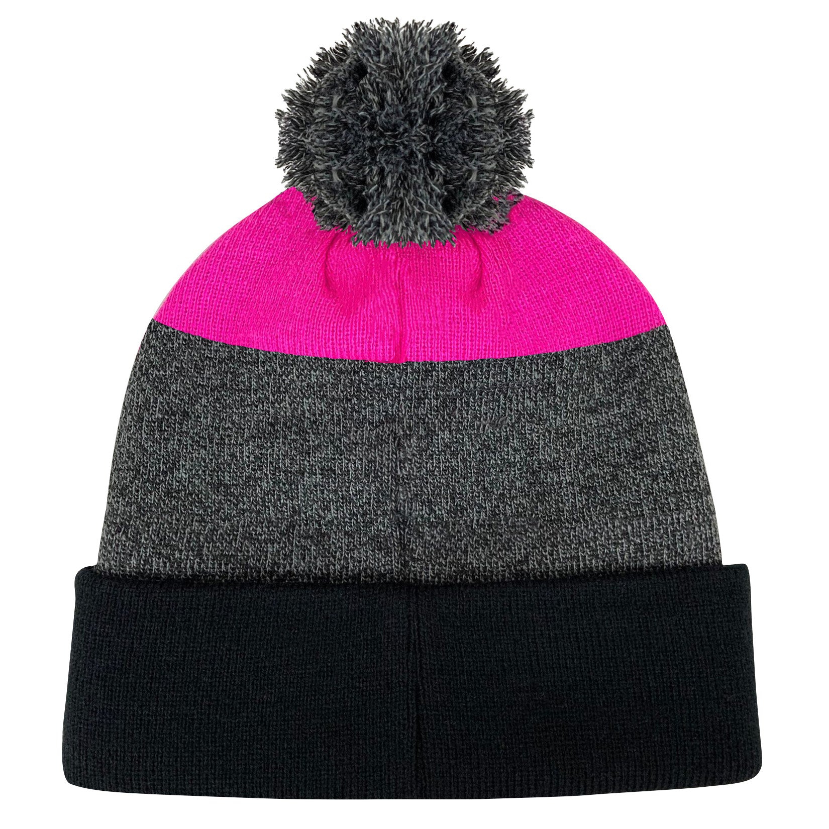 Fight Like a Girl Hybrid Cuffed Knit Pom Beanie - Black/Pink w/ Pink