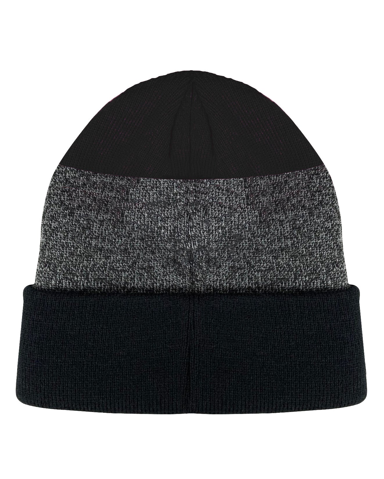 Grunge Ribbon Cuffed Knit Beanie - Black/Black w/ Pink