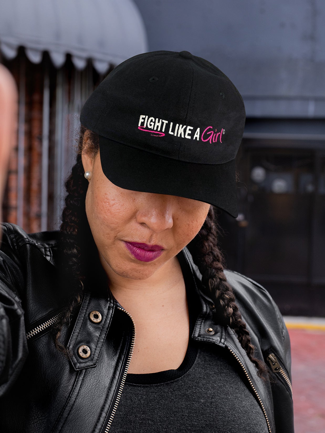 Fight Like a Girl Hybrid Embroidered Cap - Black w/ Pink