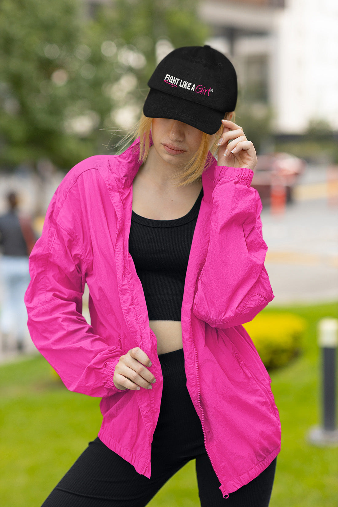 Fight Like a Girl Hybrid Embroidered Cap - Black w/ Pink