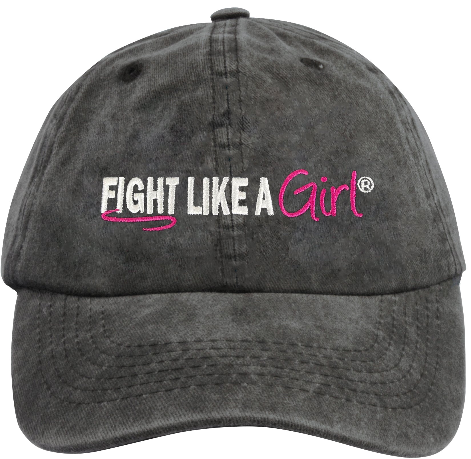 Fight Like a Girl Hybrid Embroidered Cap - Washed Black w/ Pink