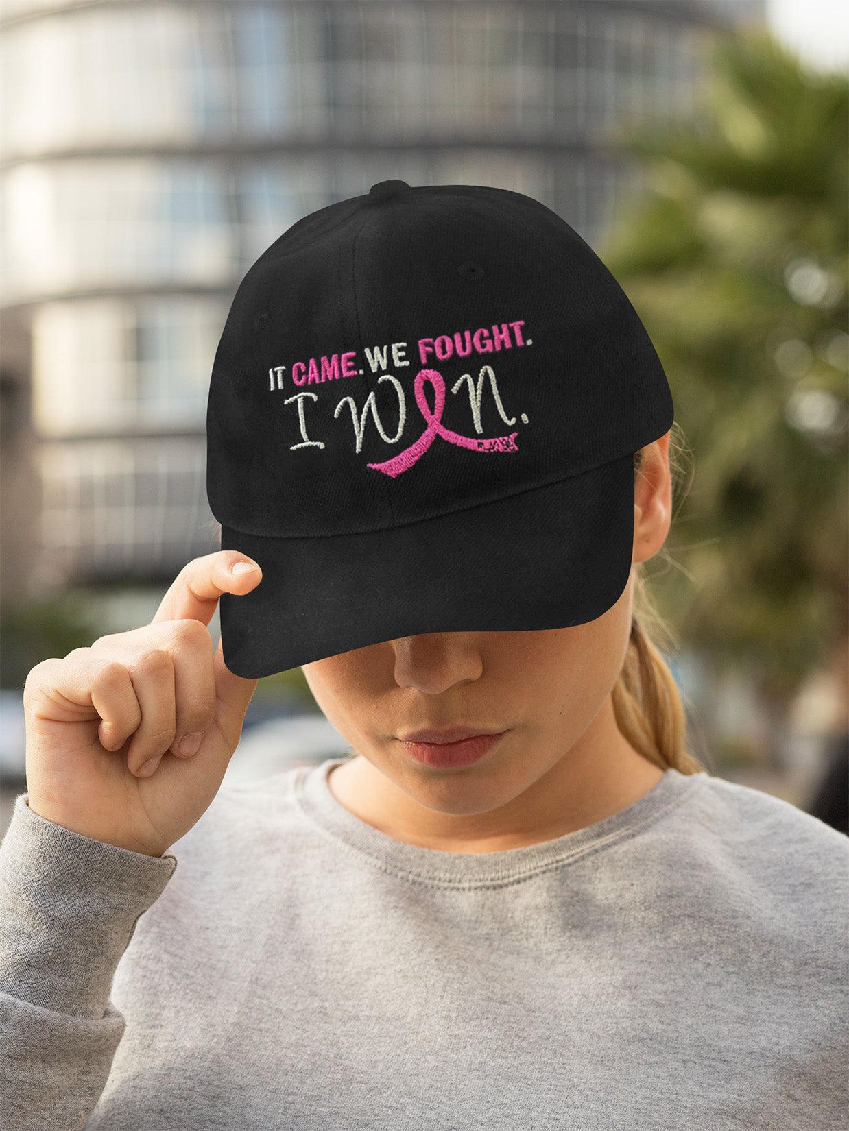 It Came We Fought I Won Embroidered Cap - Black w/ Pink