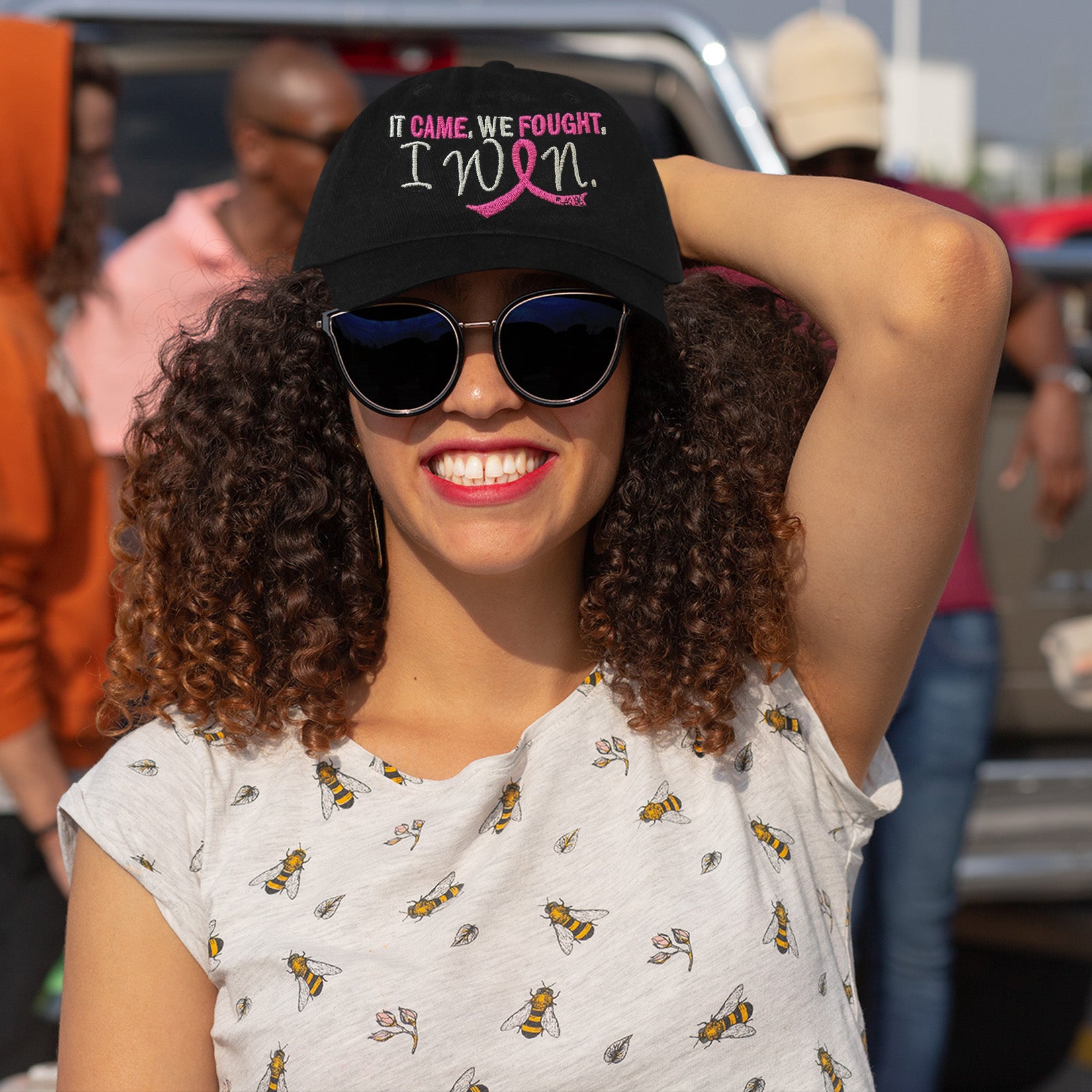 It Came We Fought I Won Embroidered Cap - Black w/ Pink