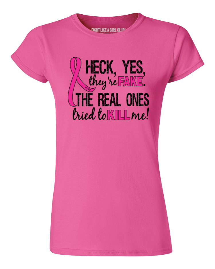 Heck Yes, They're Fake Women's Fitted T-Shirt - Pink