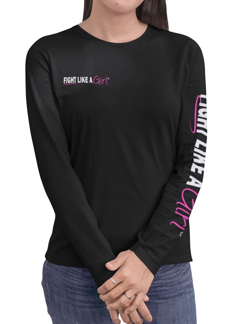 Fight Like a Girl Hybrid Women's Long Sleeve T-Shirt - Black w/ Pink