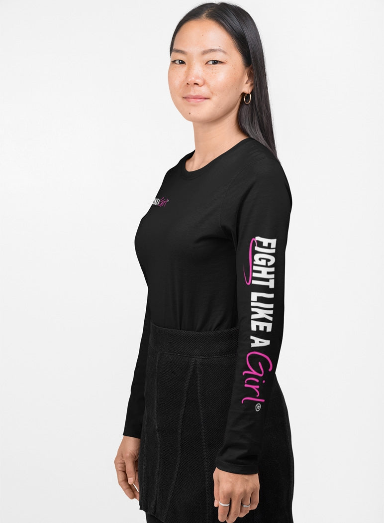 Fight Like a Girl Hybrid Women's Long Sleeve T-Shirt - Black w/ Pink