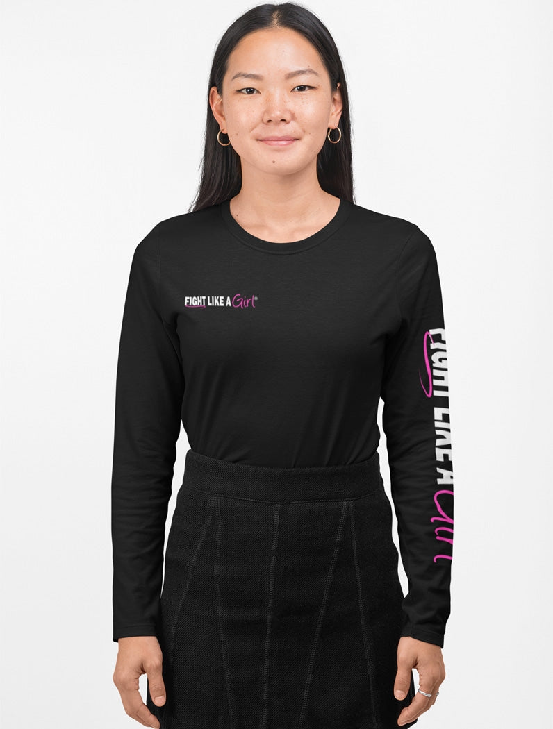 Fight Like a Girl Hybrid Women's Long Sleeve T-Shirt - Black w/ Pink
