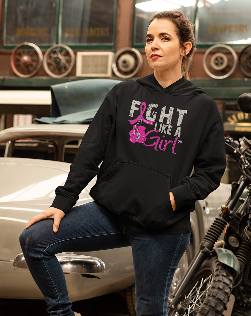 Fight Like a Girl Knockout Unisex Hoodie - Black w/ Pink