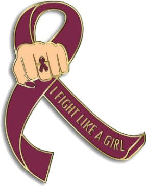 I Fight Like a Girl Fist Awareness Ribbon Lapel Pin - Burgundy (Discontinued)