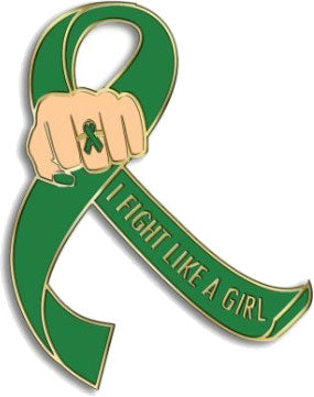 I Fight Like a Girl Fist Awareness Ribbon Lapel Pin - Emerald Green