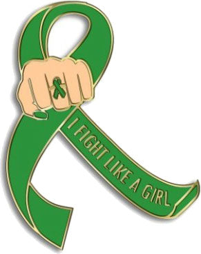 I Fight Like a Girl Fist Awareness Ribbon Lapel Pin - Green