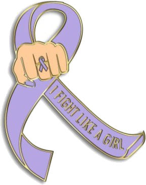 I Fight Like a Girl Fist Awareness Ribbon Lapel Pin - Lavender