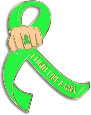 I Fight Like a Girl Fist Awareness Ribbon Lapel Pin - Lime Green